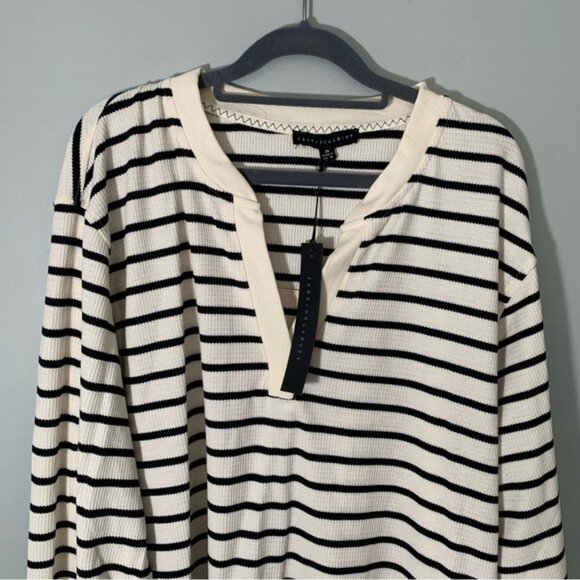 NEW Jane & Delancey Long Sleeve Striped Henley Black and Cream Women's Top - Picture 4 of 10